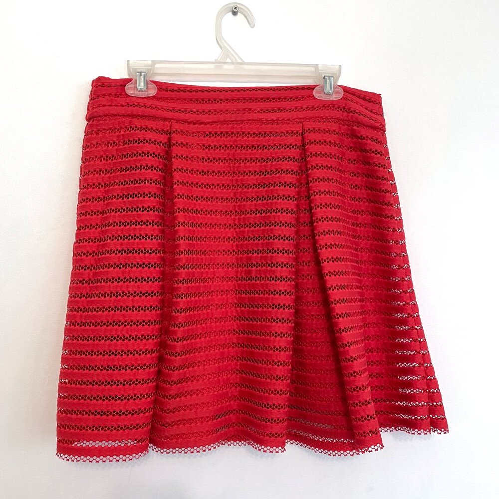 EXPRESS Mesh High Waisted Full Pleated Skirt Red Striped 2010s Mini A-Line Skirt - Picture 14 of 16